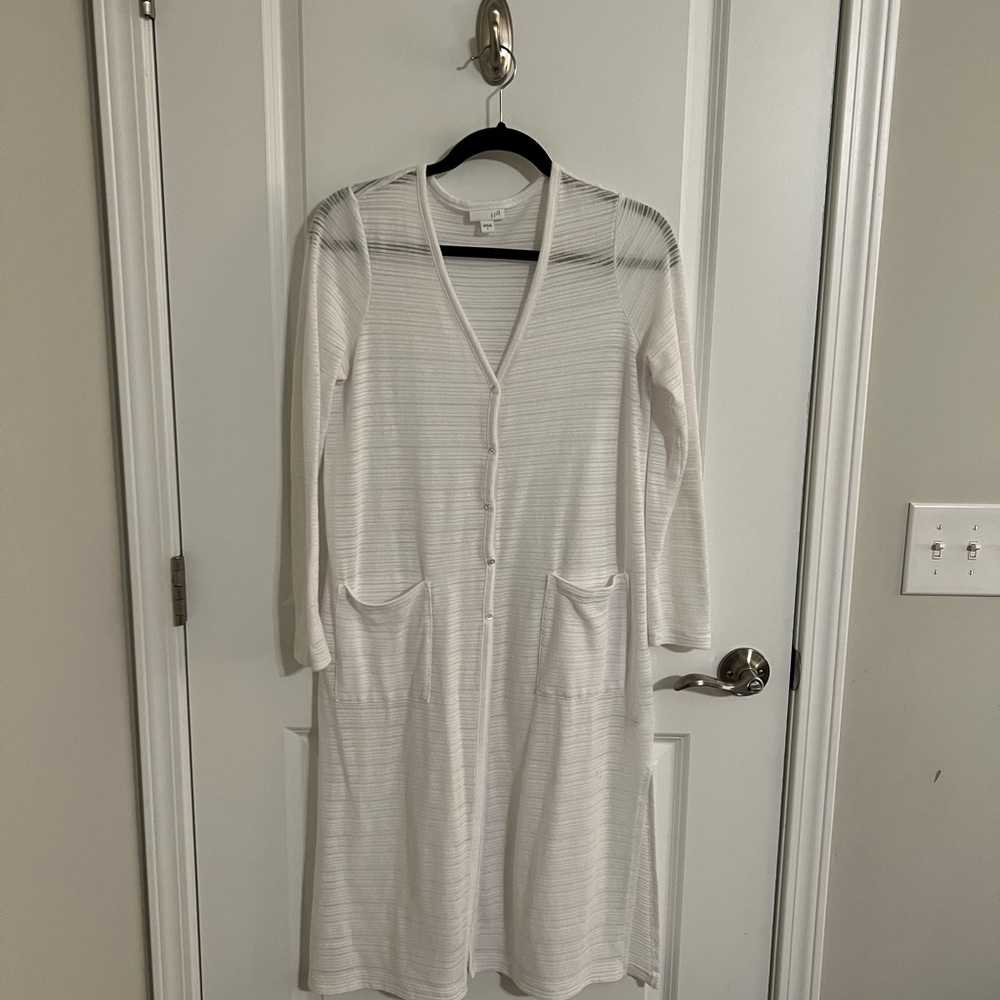 J. Jill White Lightweight buttoned down long sleeve duster cardigan